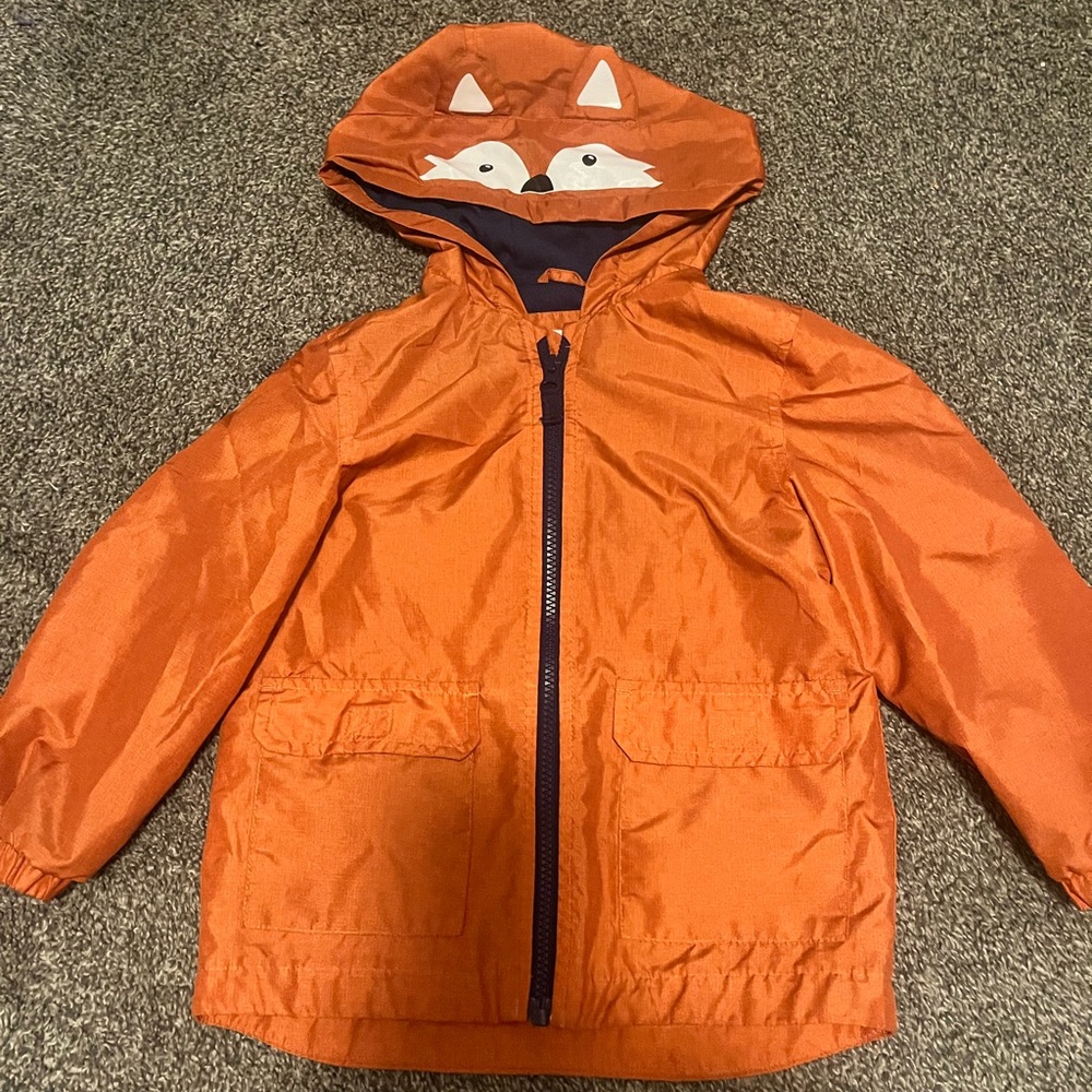 Boys Carter's Hooded Full Zip Orange Fox Lightweight Jacket EUC 4T